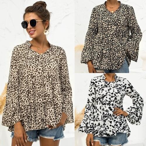 Leopard Print Maternity Shirt V-neck Lace Up Flared Sleeve Pregnancy Clothes Loose Women Clothes Premama Tops Blouses Hot Sale