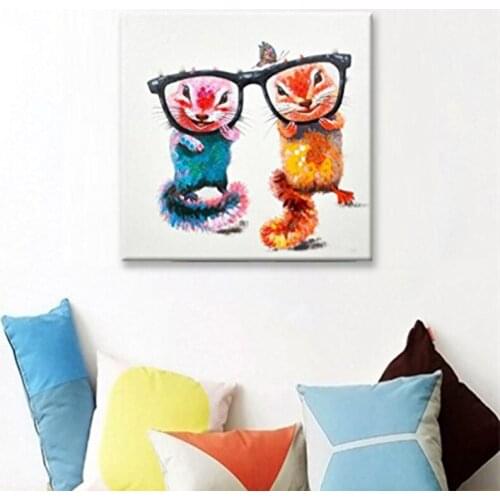 Handpainted modern pop art animal Oil Painting cool Funny weasel Oil Painting wall picture for Living Room unique gift unframed