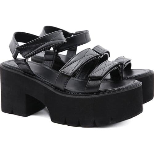Black Punk Gothic Platform Sandals Narrow Combination Open toe Sandals Female Flats Shoes Thick Heels Footwear size 42 Drop Ship