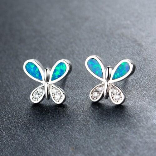 UFOORO earrings butterfly White Blue Fire Opal Earrings for Women Jewelry Cute Earrings Gift girlfriend 2019