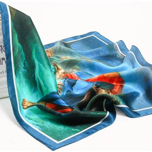 Hangzhou Silk Square Scarf Bag Bandana 53*53cm 100% Real Silk Neckerchief Wraps for Ladies Printed Silk Neck Scarf Ink Kerchief