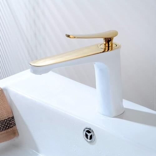 Bathroom sink faucet cold and hot bathroom faucet chrome and white water mixer white water tap brass basin faucet mixer golden