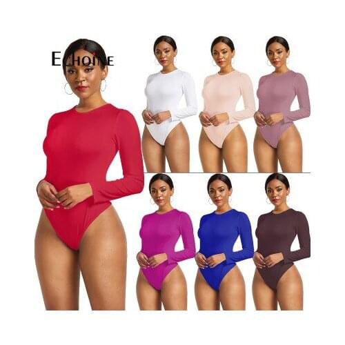 Echoine Sexy Long Sleeve Slim Jumpsuit Sleepwear bodysuits Womens Bottoming Bodysuit pajama Romper suit Jumper Onesies onsie