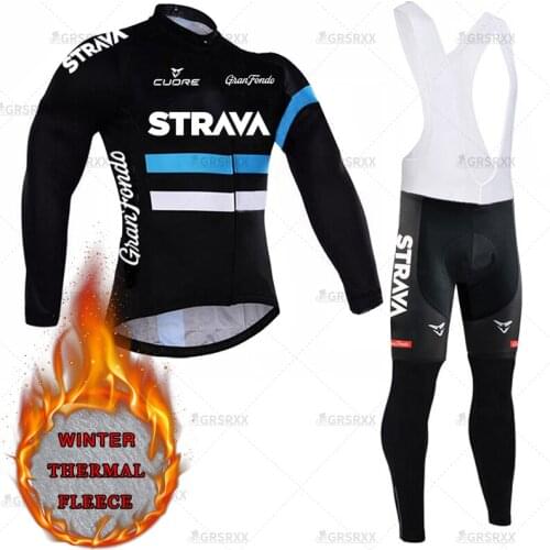 STRAVA Winter Cold-Proof Cycling Clothes Suits Males' Long Sleeve Cycling Jersey Set Pro Mountain Bib Pants Riding Sportswear