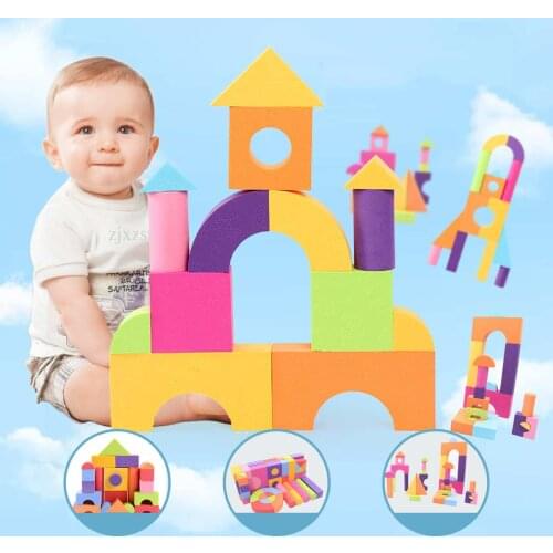 50Pcs/set Montessori Building Blocks Baby Big Blocks Educational Toys for Children EVA Pretend Classic Cube Toys Play Game
