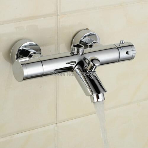 Thermostatic Shower Faucet Mixer Water Tap Dual Handle Polished Chrome thermostatic mixing valve torneira de parede TR508