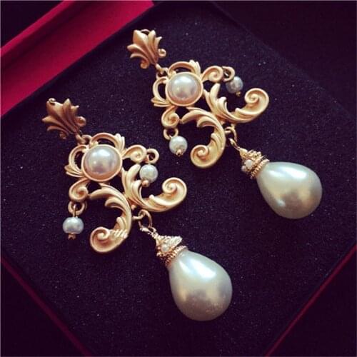 Vintage Baroque Earrings For Women Female Pearl Ears Jewelry Accessories