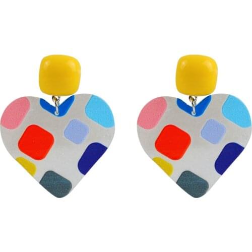 New Korea Colorful Spot Big Round Heart Dangle Earrings For Women Girl Geometric Clear Drop Earrings Fashion Party Jewelry Gift