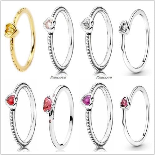 Authentic 925 Sterling Silver Golden Shine One Love Golden-Red Synthetic Ring For Women Wedding Party Europe Fashion Jewelry