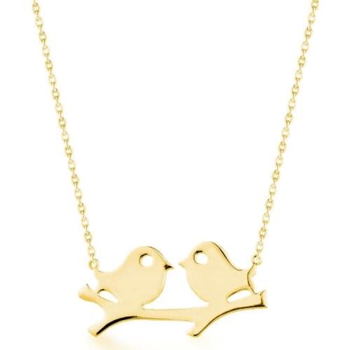 Bird Motif Personalized Gold Colored Silver Women Necklaces Animal Style Pendant 925K Silver Made şn Turkey