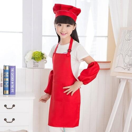 1Set Solid Color Children Apron Child Painting Craft Anti-fouling Front Pocket Bib Baby Pinafore Polyester L/XL Cooking Supplies