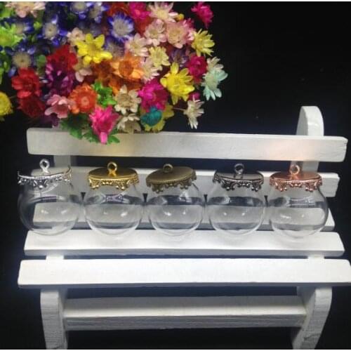 10sets/lot 20*15mm clear glass globe bubble crown base DIY Glass vial pendant necklace pendants glass bottle dome cover charms