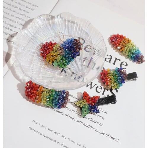 10pcs Glitter Crystal Rainbow Color Heart/star/Oval/Rectangle Snap Clips Haripins Cartoon Barrettes Fashion Headwear for Girls
