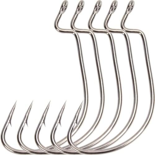 10pcs/lot Black Jig Fishing Hook High Carbon Steel Wide Crank Offset Fishhook For Soft Worm Lure Barbed Bass Fishing Accessories