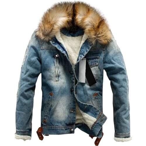 2021 new mens jeans jacket jacket denim thick winter casual fashion warm jacket S-4XL