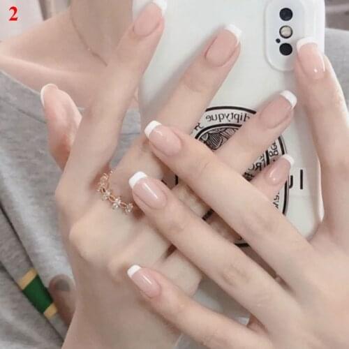24Pcs French False nails White Gradient Nails Extension Tips press on nails glue Nail capsule reusable Fake nails Nail Decor