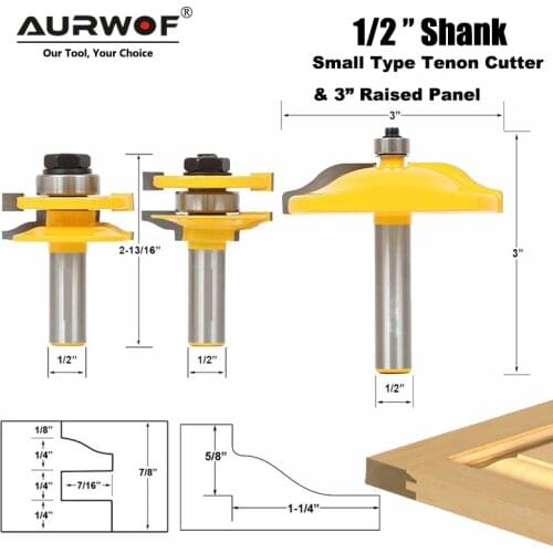 3pcs 12MM 1/2 Shank Small Rail and Stile Ogee Router Bits Set Tenon Cutters 3" Panel Cabinet Door for Wood Machine Tool 03134