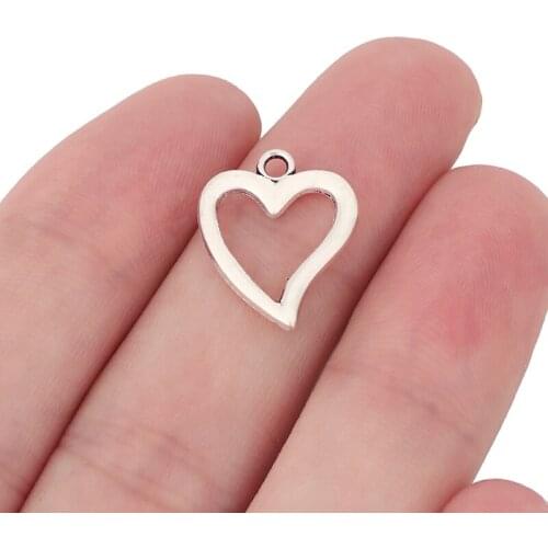 30 x Silver Plated Open Hollow Love Heart Charms Pendants Beads Double Sided for DIY Jewelry Making 18x15mm
