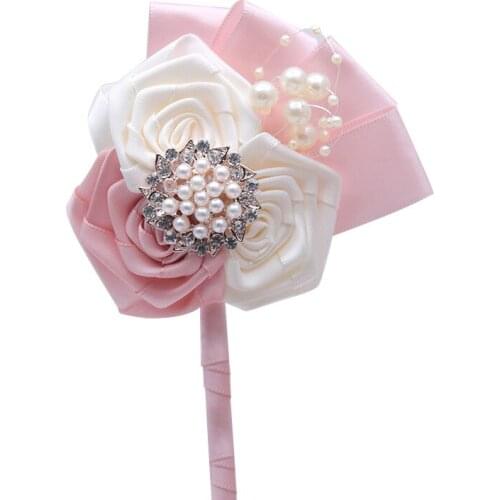 5Pcs/Set Handmade Groom Groomsman Boutonniere Ribbon Rose Pearls Brooch Wedding Corsage Party Prom Man Suit Brooch Accessories