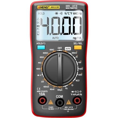 Promotion! ANENG AN113E Digital Multimeter 4000 Counts Electrical Meter Transistor Tester Auto Rang AC/DC Voltage Process Calibr