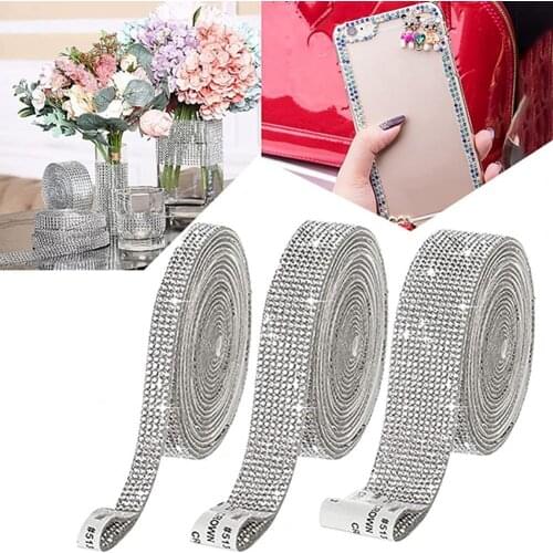 5 Yards Shiny Rhinestone Ribbon Self-Adhesive Coloured Glaze Flower Bouquet Fake Crystal Wrap Sewing Decor for Birthday Wedding