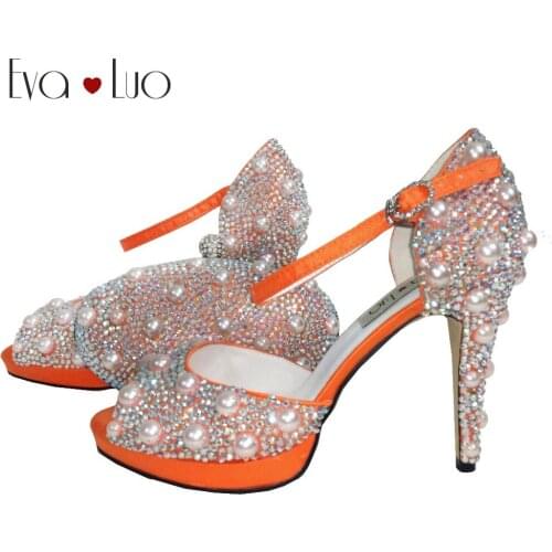 BS944 DHL Custom Made Orange Shoes With Matching Bag Set Two-Piece High Heel Women Shoes Dress Pumps Bridal Wedding Shoes