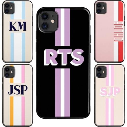 Monogram Initial Stripe Personalized Name Case For iPhone 11 Pro Max XS X XR 7 8 Plus SE 2020 For iPhone 12 Pro Max mini Coque