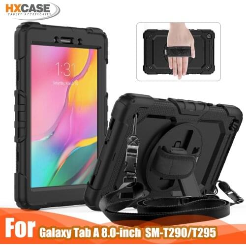 For Samsung Galaxy Tab A 8.0 2019 T290 T295 SM-T295 SM-T290 Case 360 Rotating Stand Hand Strap Pencil Holder Cover