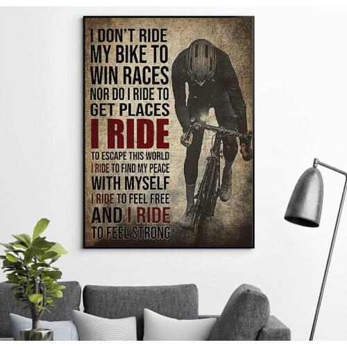 Ride To Feel Strong Art Prints Vintage Posters Rider Gifts Bike Quotes Canvas Painting Sports Wall Pictures Home Room Decoration