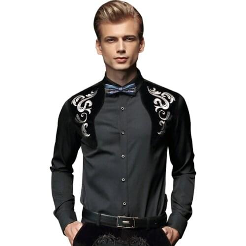 FanZhuan Free Shipping New fashion casual male mens embroidery Mens Long Sleeved Shirt slim flocking Euramerican 512003 blouse