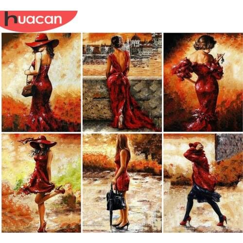HUACAN DIY Frame Oil Painting By Number Women Unique Gift Wall Art Coloring By Numbers Girl For Living Room