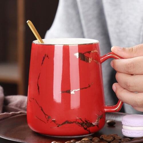 Ceramic Mark Cup with Spoon Creative Personality Trend for Men and Womens Office Household Large Capacity Coffee Drinking Cup