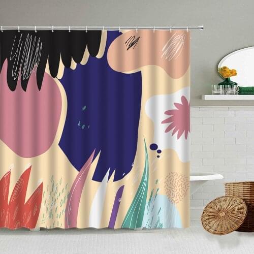 Geometric Abstract Pattern Shower Curtain Modern European Colorful Art Child Bathroom Wall Decor With Hook Waterproof Curtains