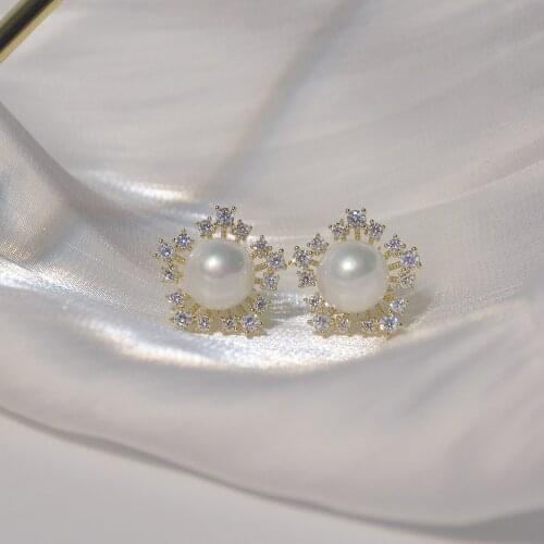 Korea Fashion Jewelry 14k Real Gold Micro-inlaid Zircon Pearl Exquisite Earrings for Woman Shine Holiday Daily Elegant Earring