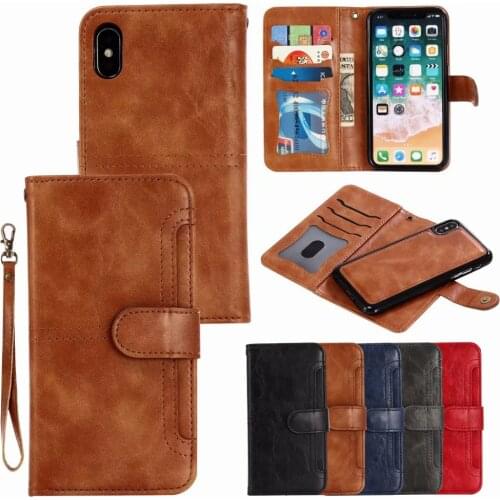 LANCASE For iPhone XS Max Case Retro Leather Wallet 2in1 Magnetic Detachable Flip Case For iPhone 6 7 8 plus Cover Coque