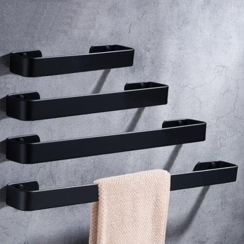 Square Towel Bar Black Space Aluminum Wall Mounted Washroom Single Towel Rack Hanging Holder Accessories Bathroom Towel Holder