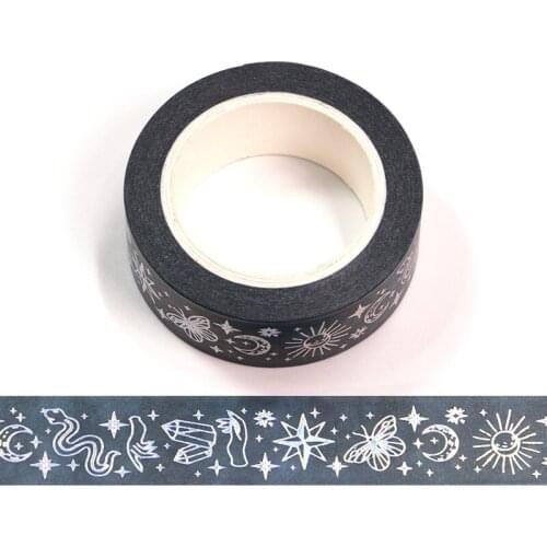 NEW 1PC 15MM*10m Silver Foil Divination Washi Tape Scrapbooking Masking Tape Office Adhesive Kawaii Stationery