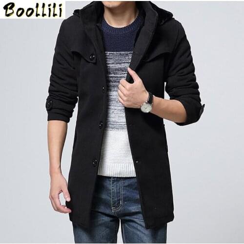 Boollili Warm Thicken Wool Coat Men Brand Clothing Hooded Medium Long Trench Coat Men Overcoat New Slim Winter Jacket Men Coats