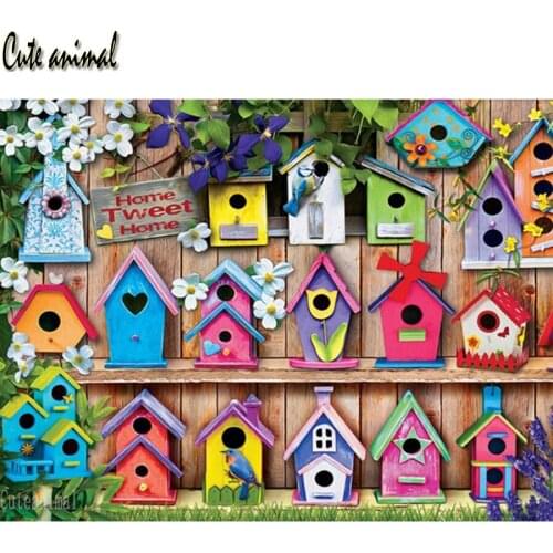 5D Diamond Painting Kit Color Aviary Bird Flower Hut Diamond Embroidery Full Square Beaded DIY Rhinestones Art Home Decoration
