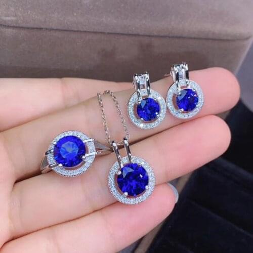 New Arrival Natural Real Sapphire jewelry set Natural Real Sapphire 925 sterling silver 1pc pendant,1pc ring,2pcs Earring