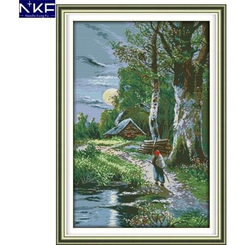 NKF Sunset Stamped Cross Stitch Pattern DIY Kits Needlework Embroidery Set Chinese Cross Stitch for Home Decor