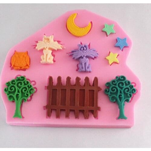 Night Owl Small Garden Cat Silicone Fondant Chocolate Clay Mold Cake Decorating Tools