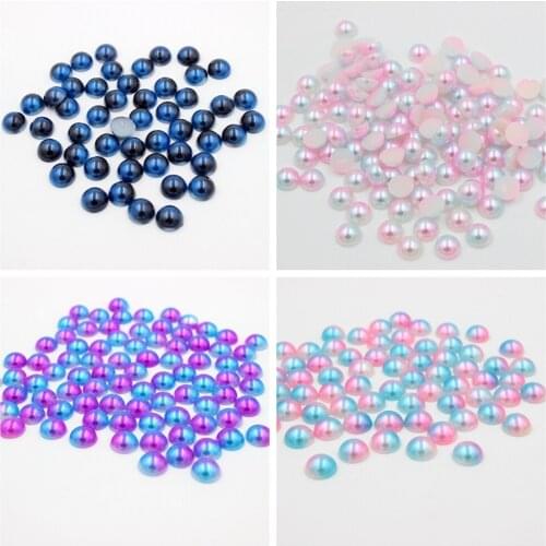 2018 New Double colors 3,4,5,6,8mm Rainbow Craft ABS Imitation Pearls Half Round Flatback Scrapbook Pearls Resin Beads