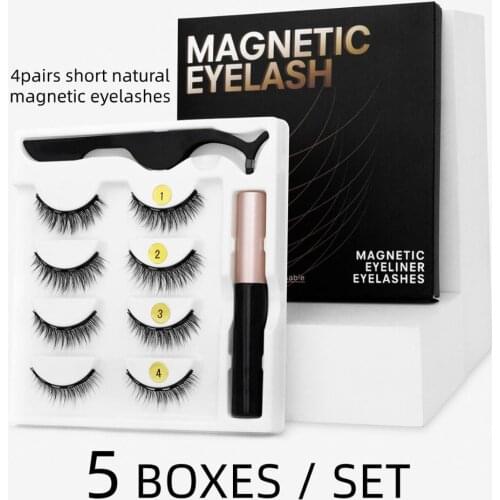 Wholesale 5boxes/set Short Magnetic Eyelashes 4pairs 3D Mink Eyelashes Magnetic Eyeliner Natural Handmade Eyelash Makeup Tool