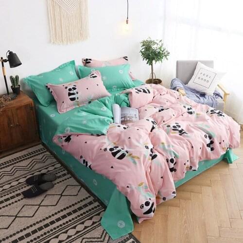 Panda 4pcs Girl Boy Kid Bed Cover Set Cartoon Duvet Cover Adult Child Bed Sheets And Pillowcases Comforter Bedding Set 2TJ-61005