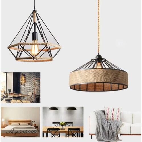 Loft Industrial Hemp Rope Pendant Lamp Retro Living Room Dining Room Lamps Decoration Kitchen Hanging Lights E27 Pendant Light