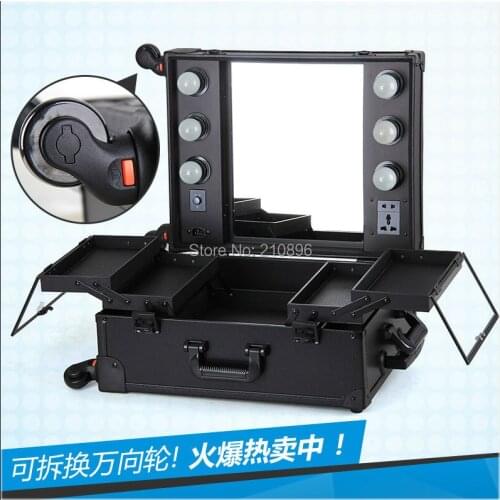 Professional lighted beauty box with Removable universal wheel Trolley Beauty Case without Legs