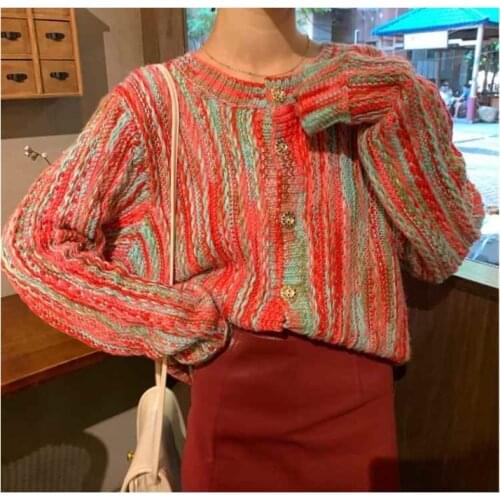 Colorful wool rainbow color cardigan 2020 autumn winter