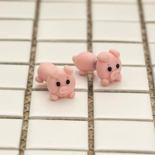 Handmade Polymer Clay Animal Stud Earrings For Women Cute 3D Cartoon Colorful Jewelry Lovely Flower Pig Stitch