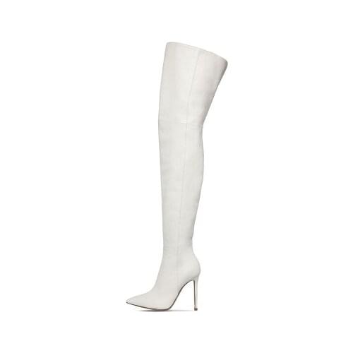 Fashion Thin High Heel Beige White Slip On Overknee Boots Pointed Toe Long Spring Autumn Hot Sock Boots Point Toe Women Shoes